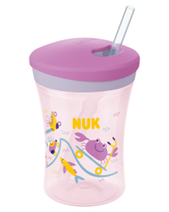 NUK Action Cup 230ml with drinking straw pink